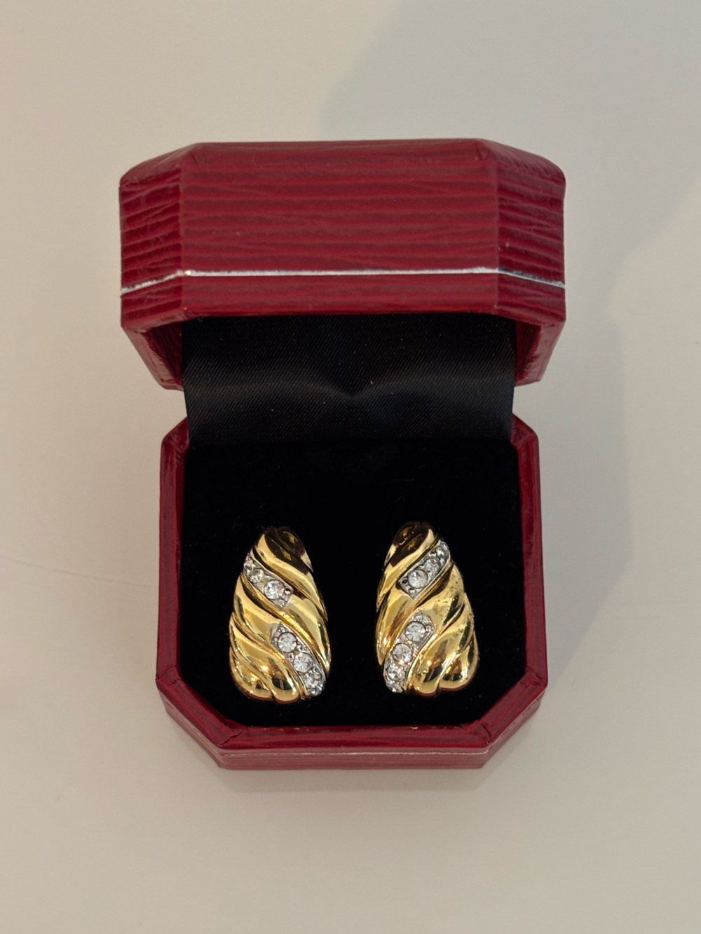 Vintage Gold Tone Rhinestone Swirl Statement Earrings